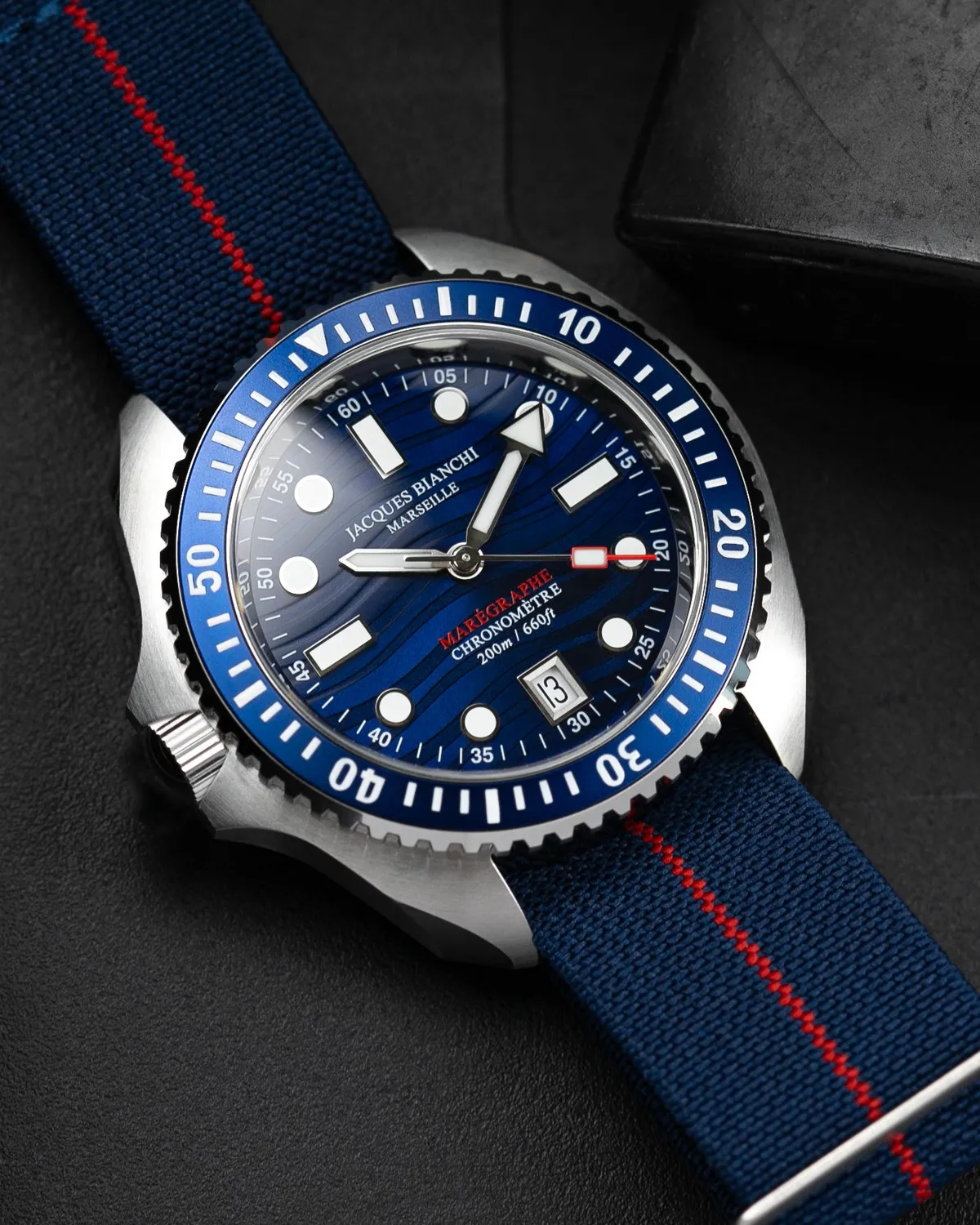 Jacques Bianchi JB200 Marégraphe II orologio smalto blu