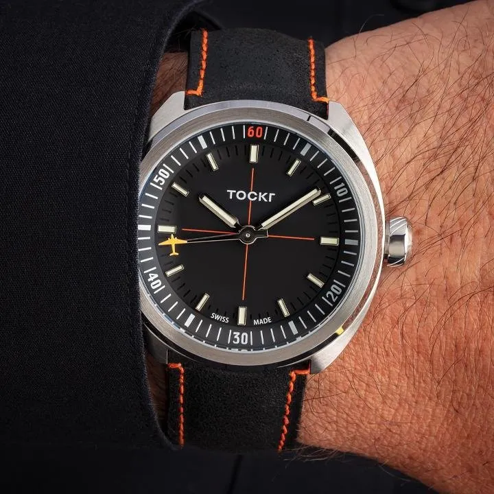 Tockr SkyTrain 47C2SS orologio automatico nero 42mm pelle