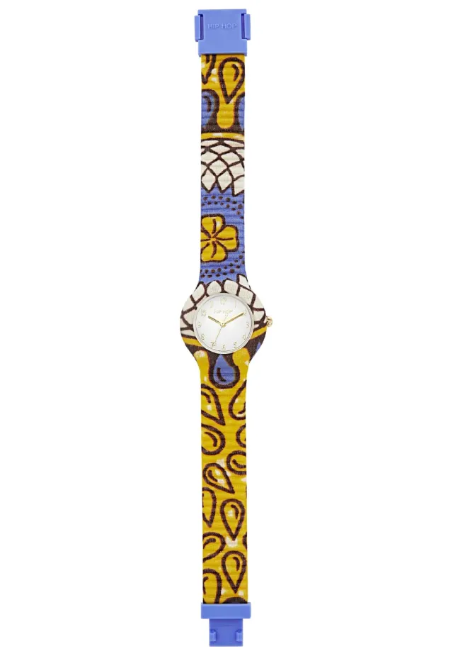 Hip Hop Wax Block orologio donna tessuto giallo lilla