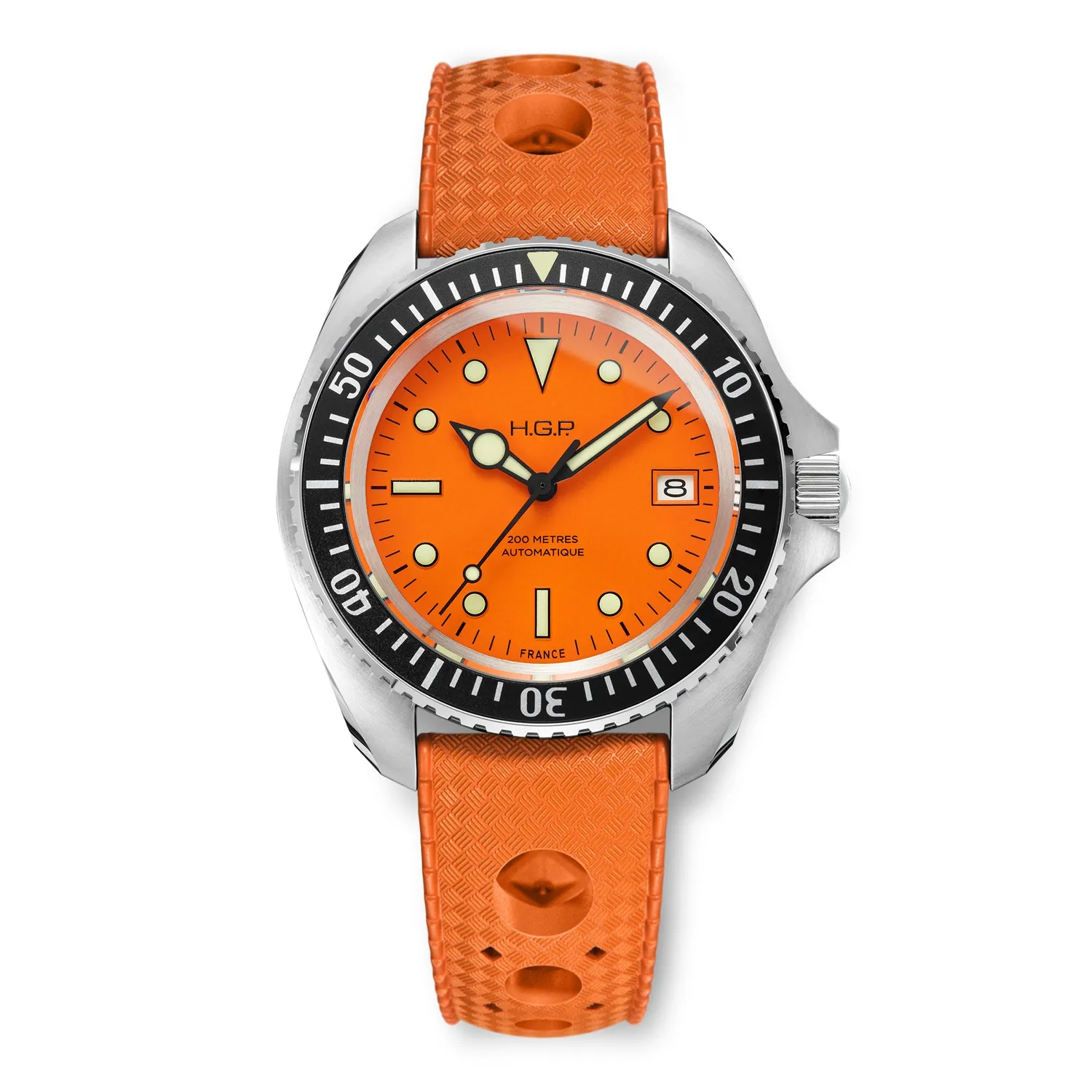 H.G.P. Diver 200M Automatic arancione orologio subacqueo gomma nera