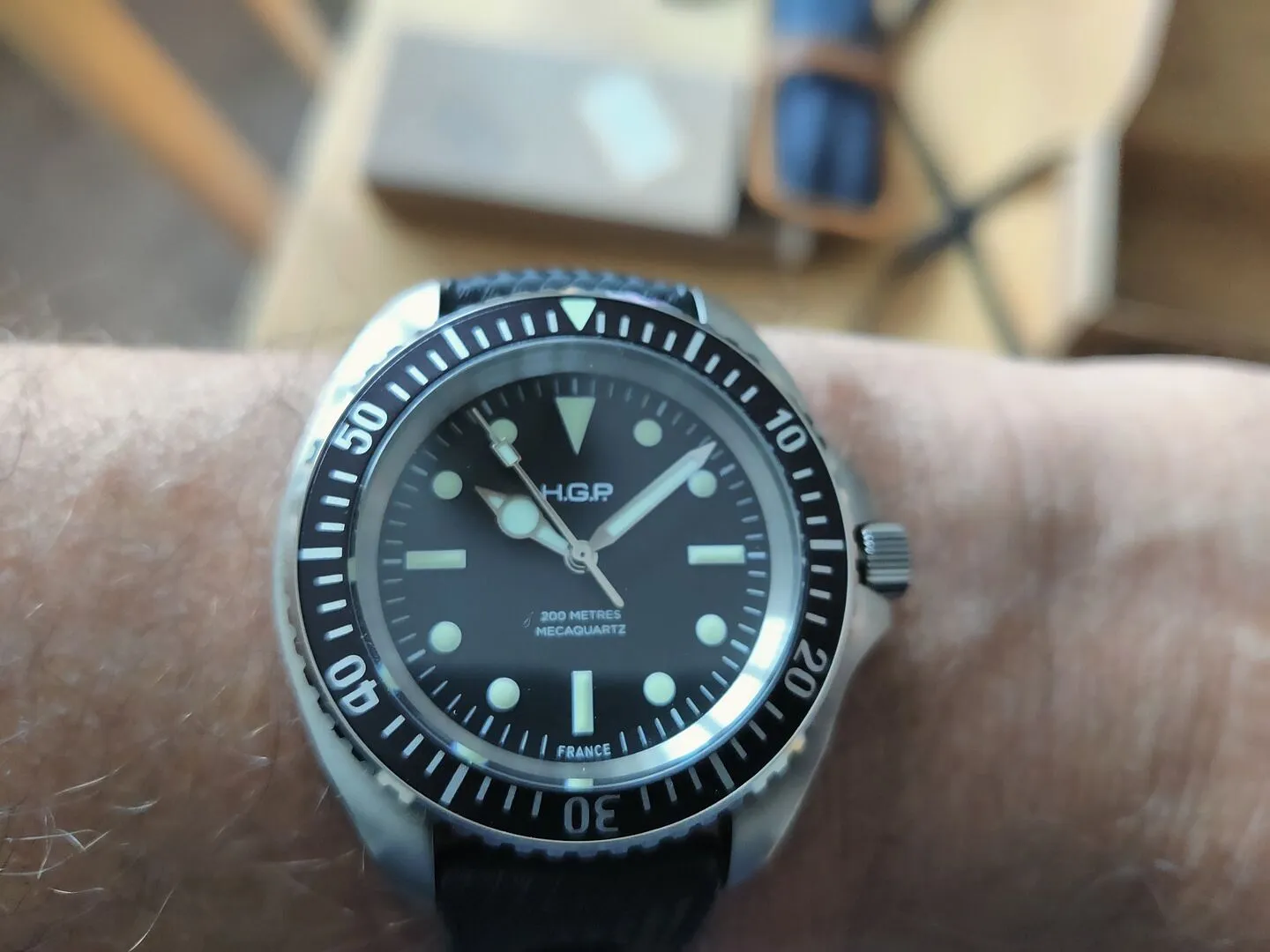 H.G.P. Diver 200M Mecaquartz orologio subacqueo cinturino nero 200m