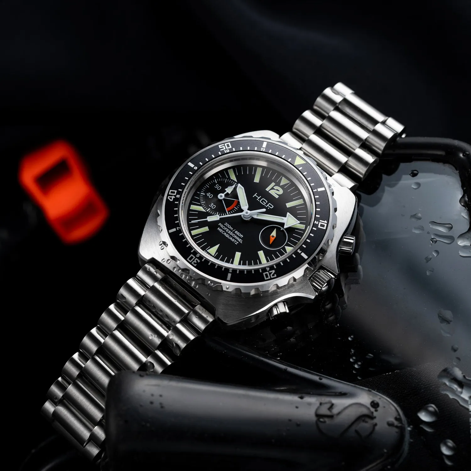 H.G.P. Diver 200M Black Big-Eye orologio cronografo nero