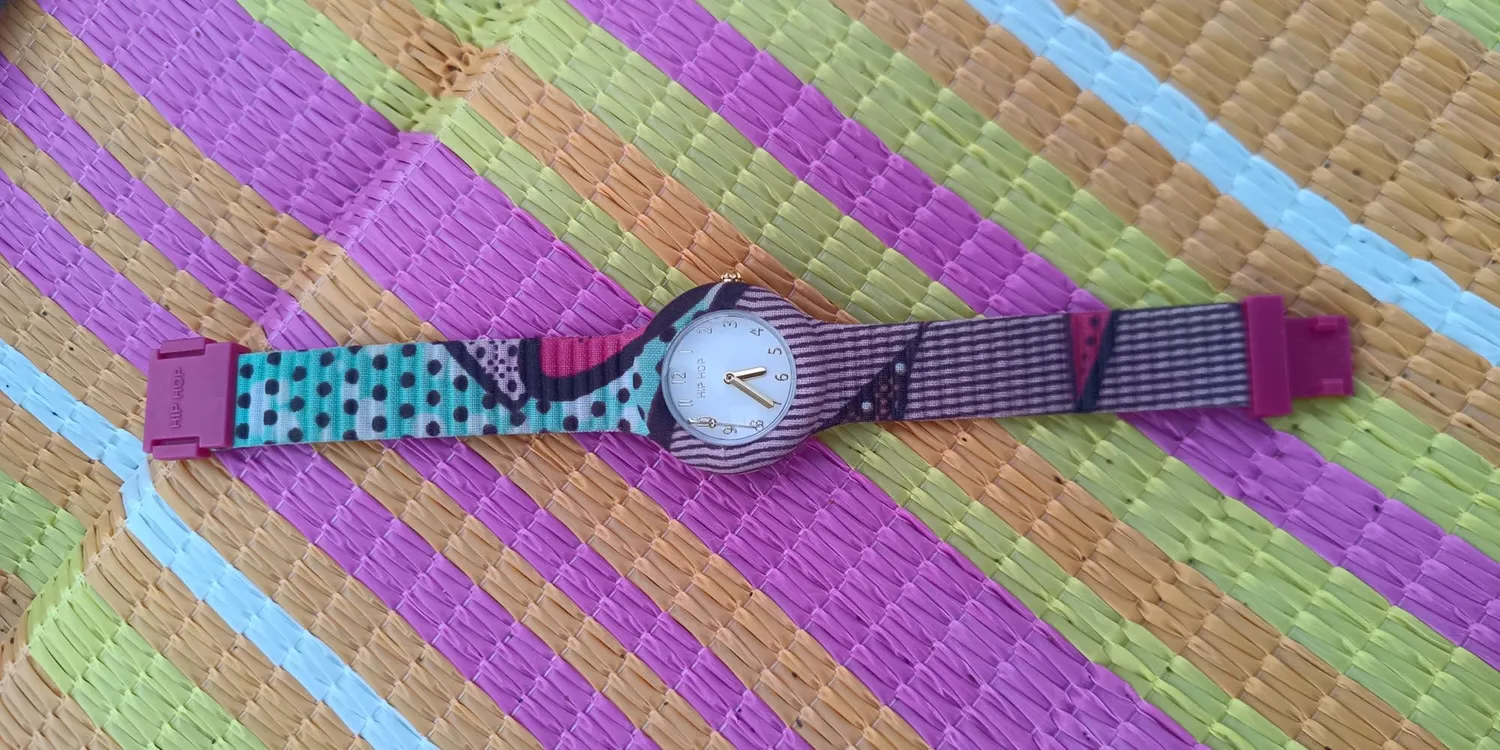 Hip Hop Wax Block orologio donna tessuto giallo lilla