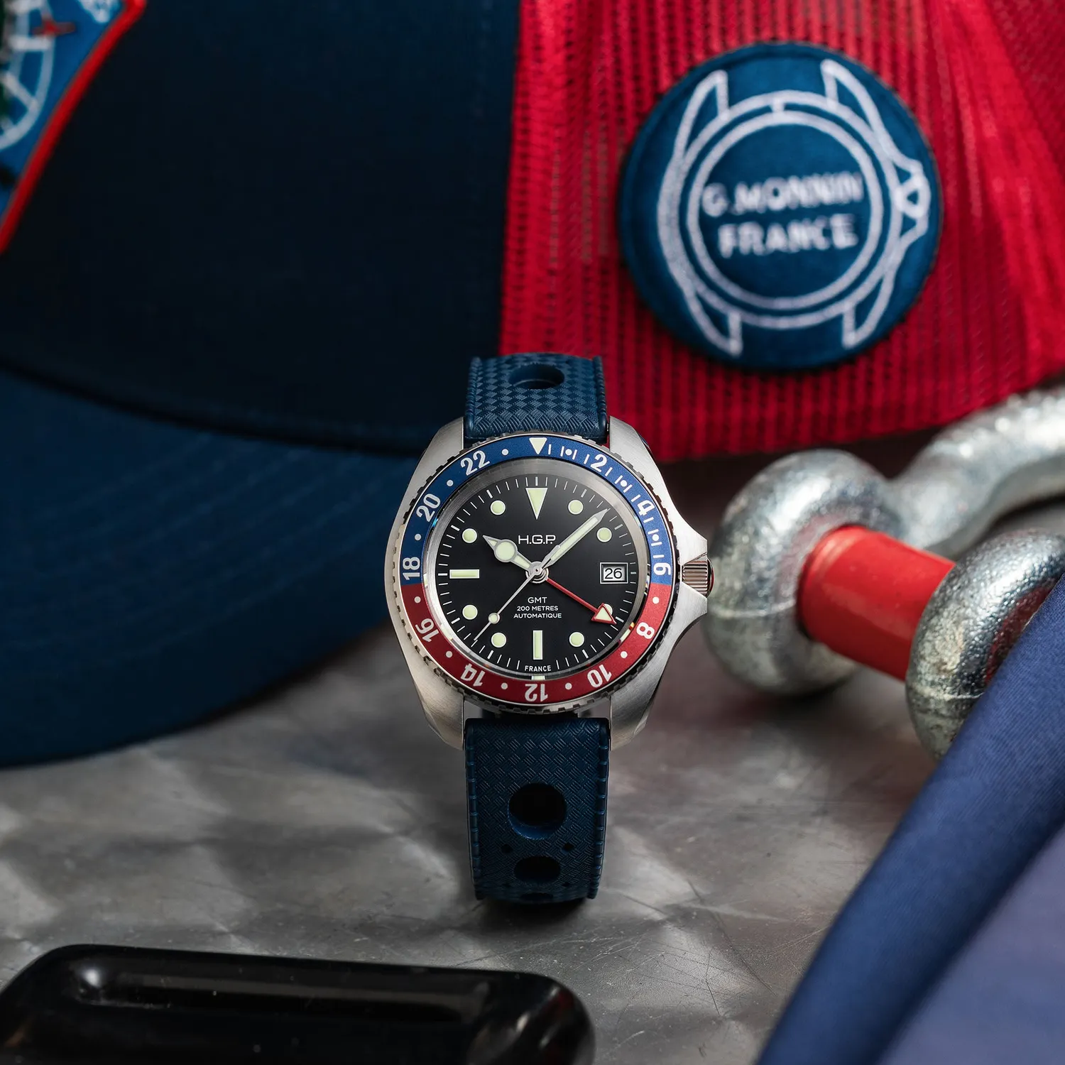 H.G.P. Diver 200M GMT Automatic Pepsi orologio gomma blu