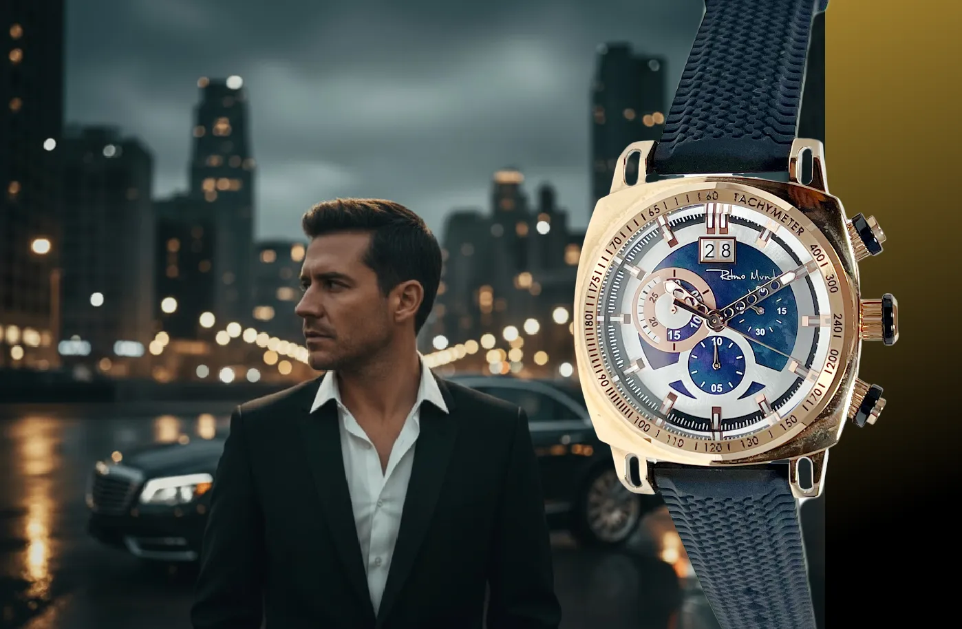 Ritmo Mundo Racer Art Deco orologio oro rosa 44mm nero