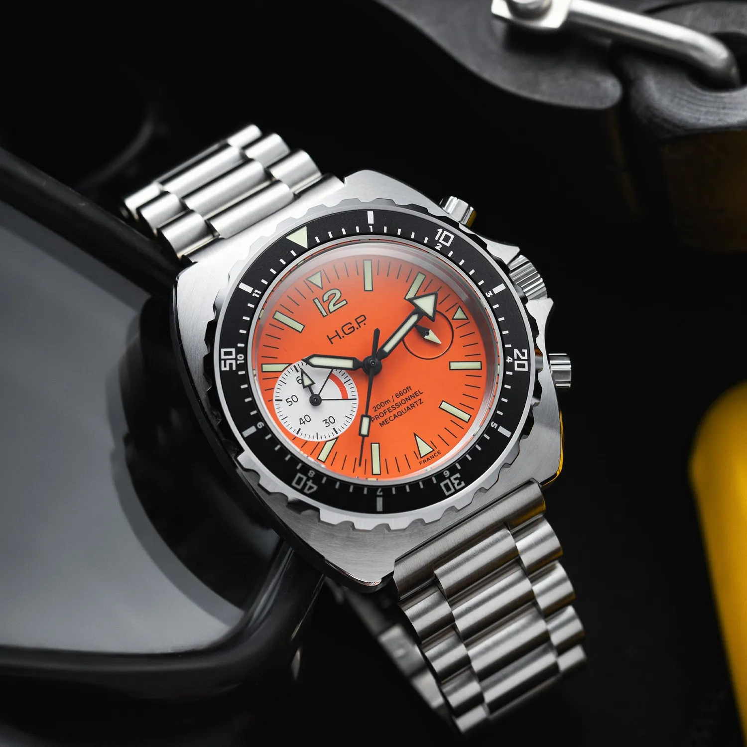 H.G.P. Diver 200M cronografo arancione lunetta nera