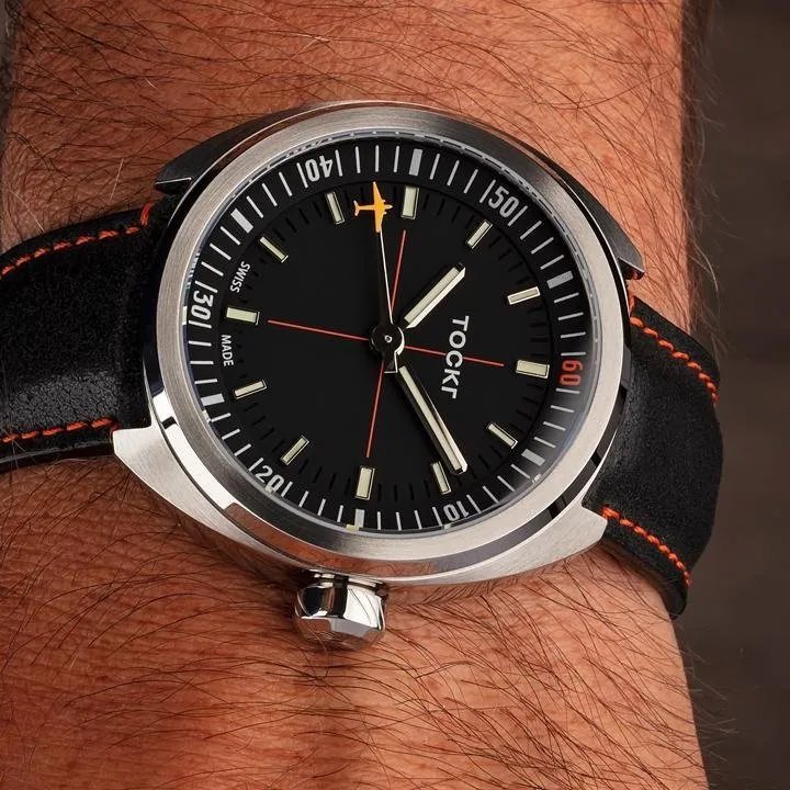 Tockr SkyTrain 47C2SS orologio automatico nero 42mm pelle