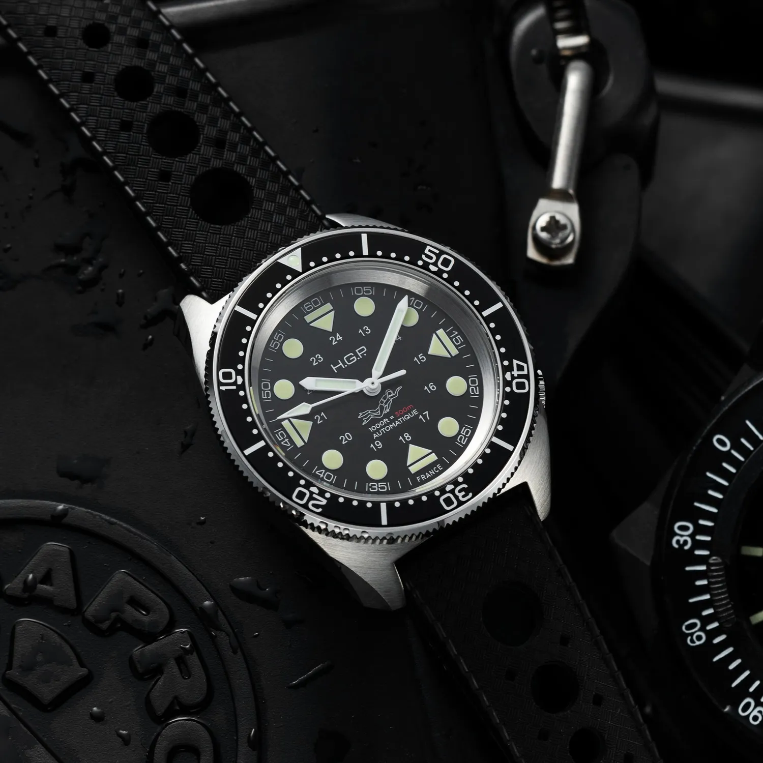 H.G.P. Diver 300M Automatic Commando orologio diver nero gomma