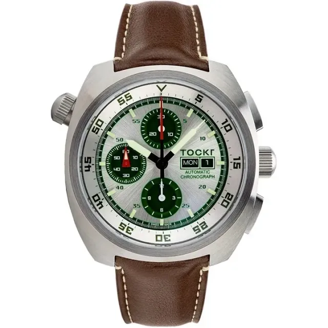 Tockr Chronograph Silverado orologio panda pelle 45mm