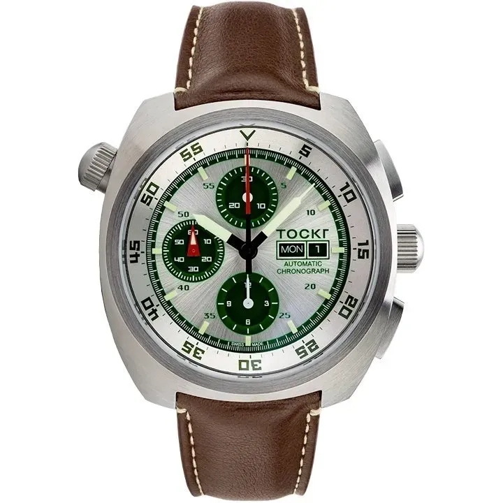 Tockr Chronograph Silverado orologio panda pelle 45mm