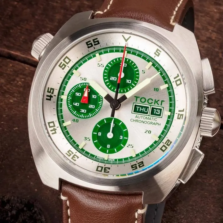 Tockr Chronograph Silverado orologio panda pelle 45mm