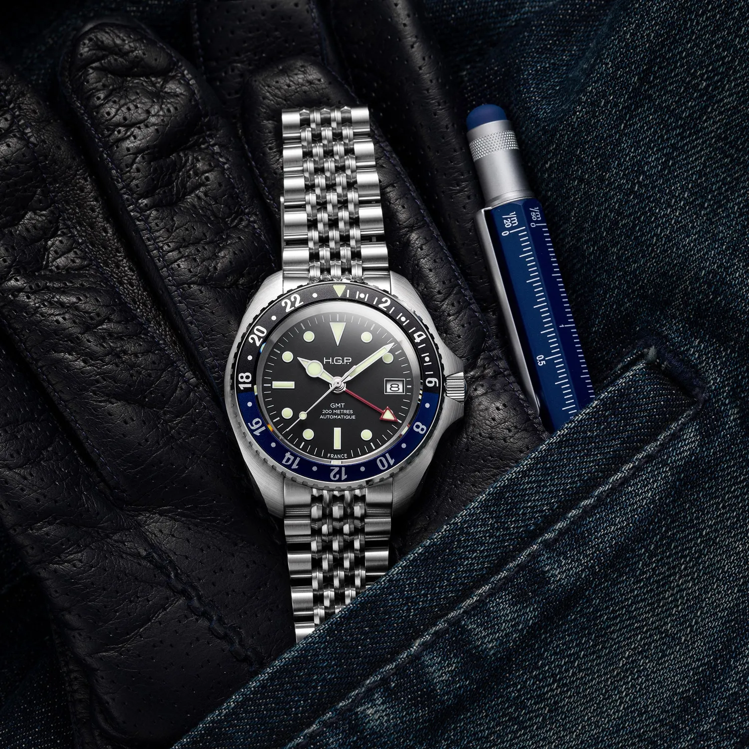 H.G.P. Diver 200M GMT Automatic orologio Batman gomma nera
