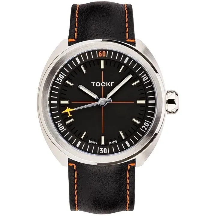Tockr SkyTrain 47C2SS orologio automatico nero 42mm pelle