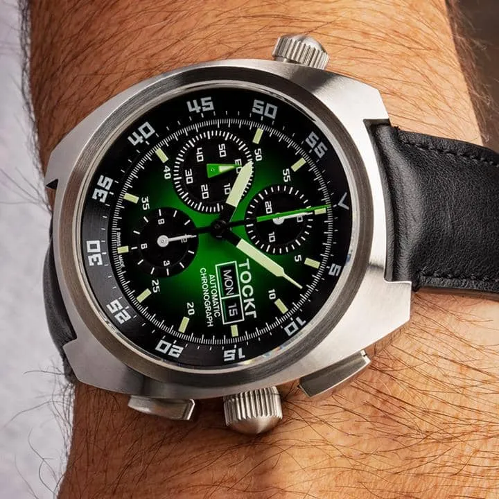 Tockr Chronograph Hulk orologio verde pelle 45mm