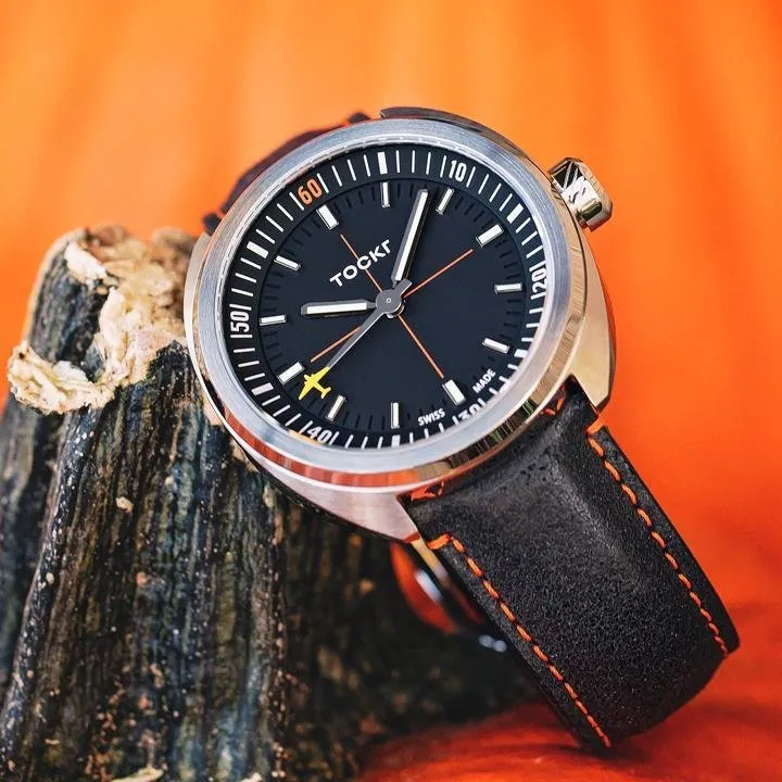Tockr SkyTrain 47C2SS orologio automatico nero 42mm pelle