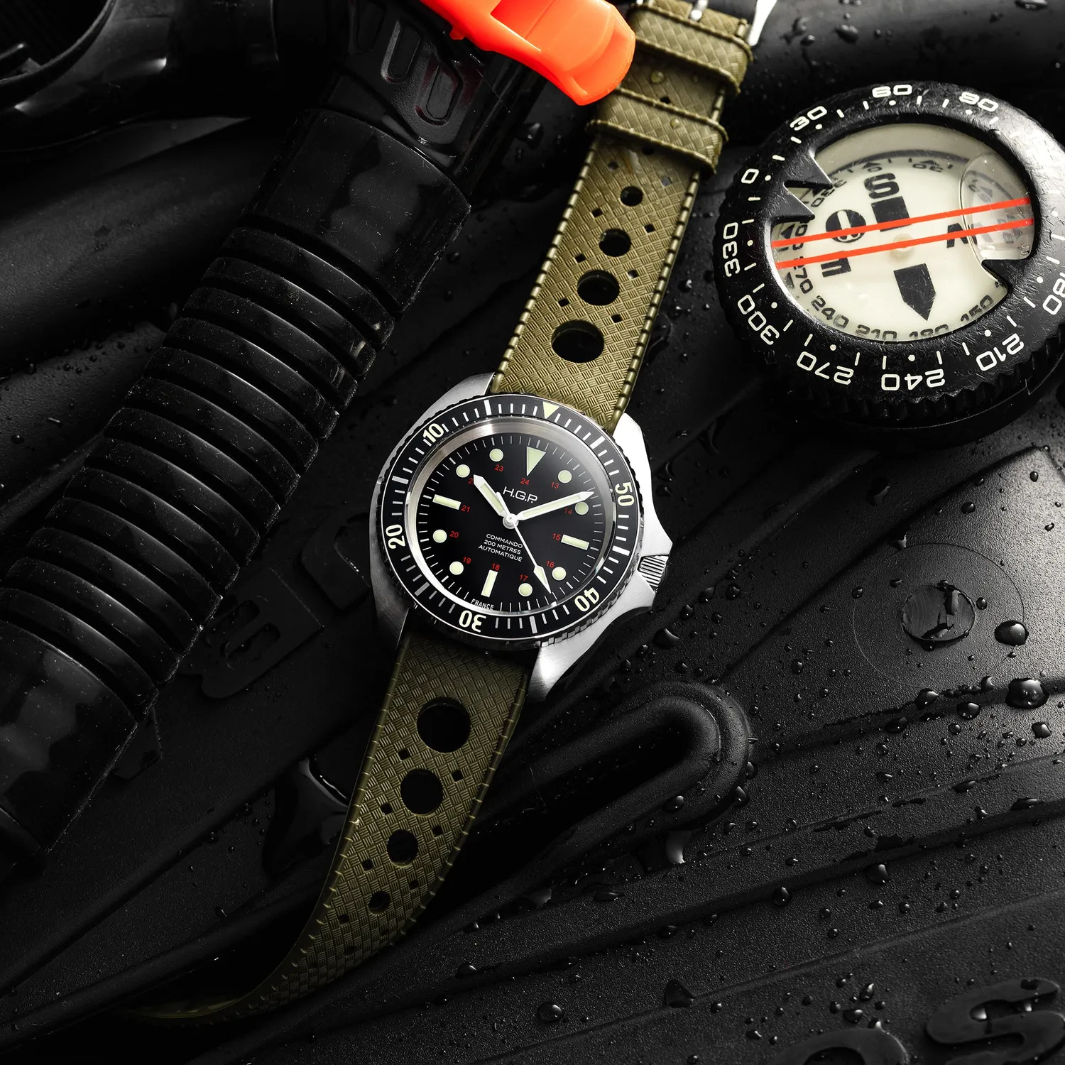 H.G.P. Diver 200M Automatic Commando orologio gomma verde