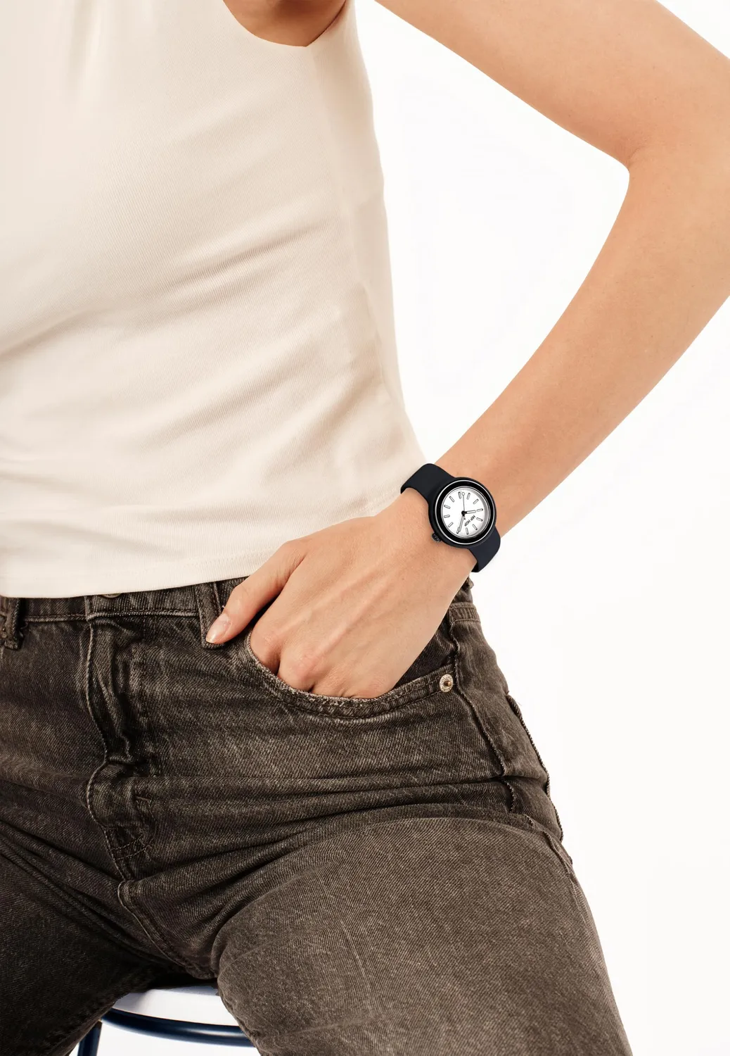 Hip Hop Hero.Dot Bezel orologio donna silicone nero 34mm